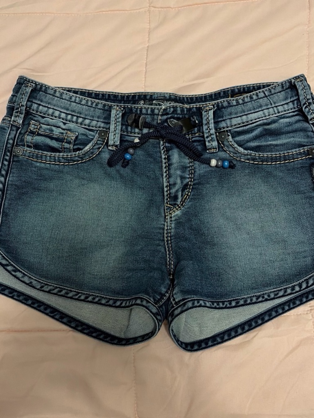 Silver Jeans Blue Denim with Beaded Drawstring Shorts